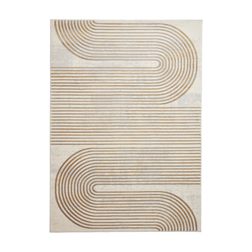 Apollo 2683 Modern Geometric Swirl Distressed Metallic Shimmer High-Density Textured Low Profile Short-Pile Grey/Gold/Cream Rug-Think Rugs-Rug Love - The Most Loved Rug Store